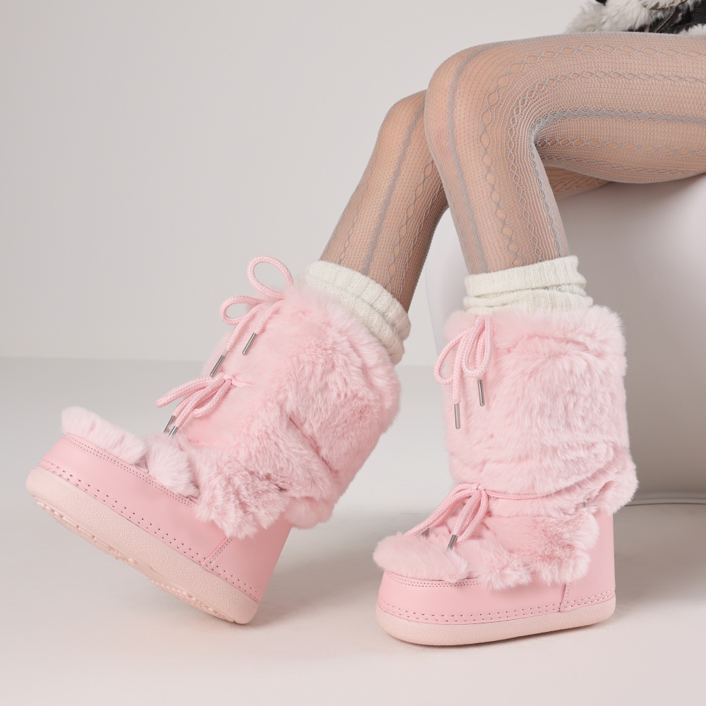Winter Boot Insulated - Furry Boots For Women Round Toe