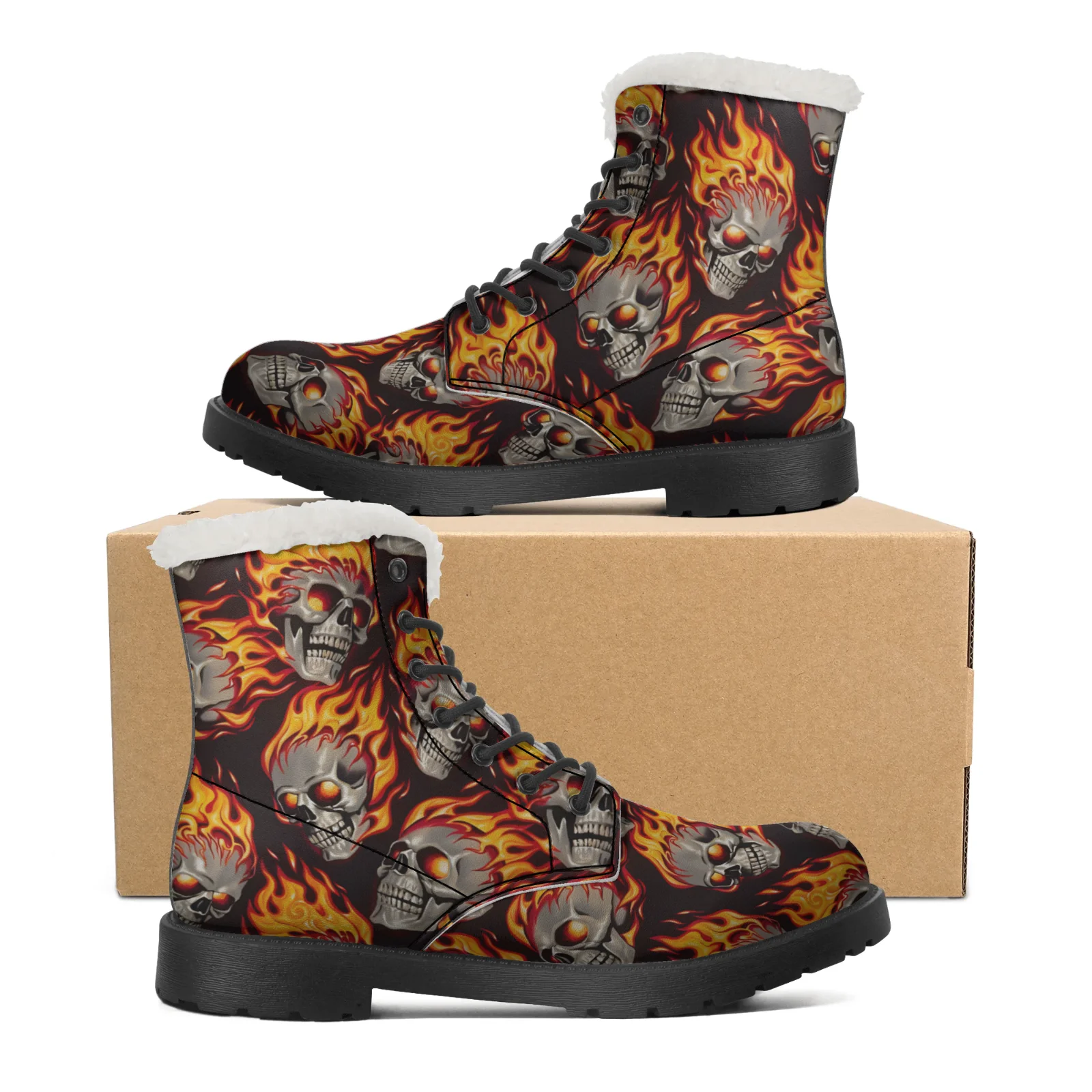 Men Shoes Eu To Us Size - Fire Skull Patterns Snow Boots for