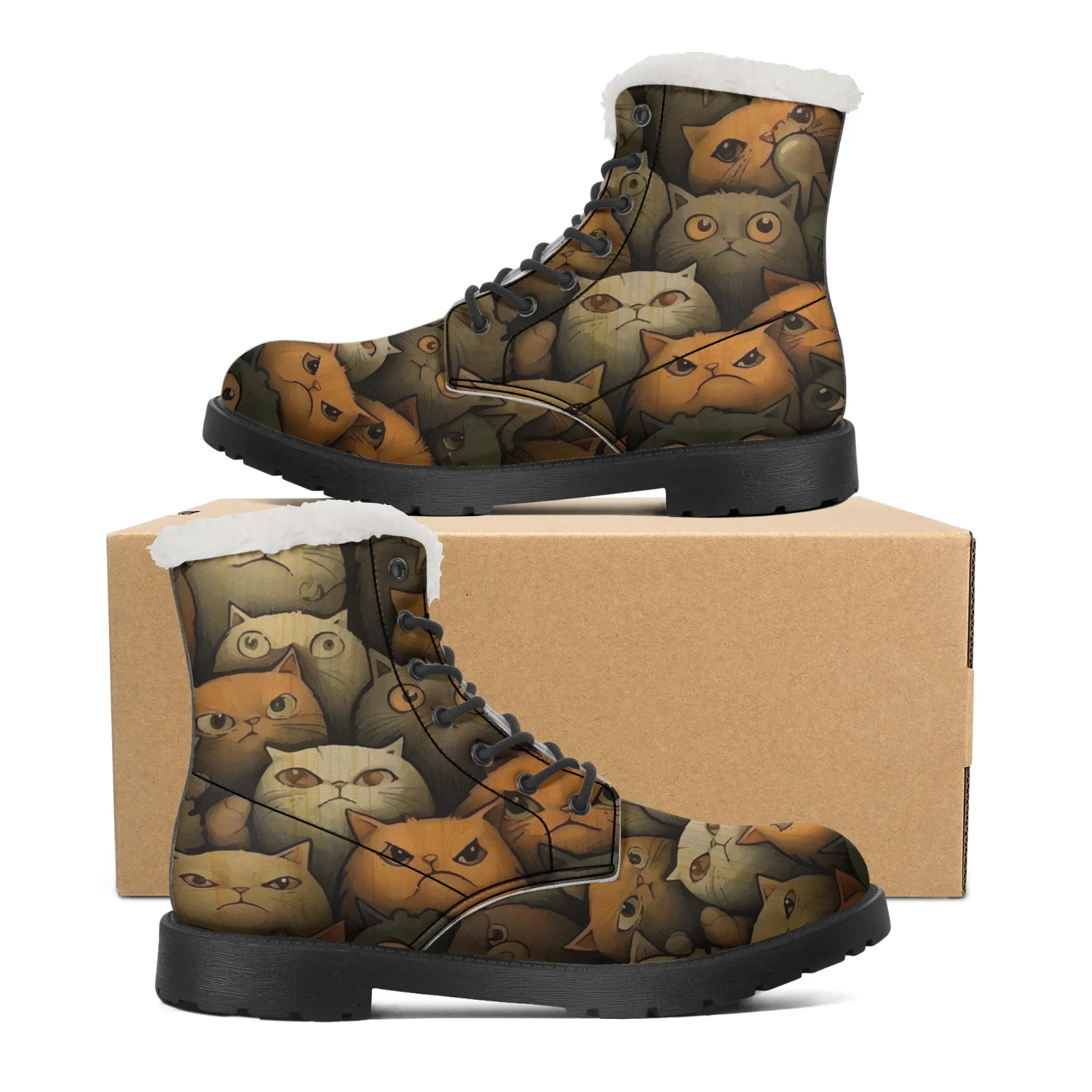 Cute Cats Prints Plush Snow Bo - đánh giá và giá Men Shoes Eu To Us Size